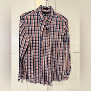 Banana Republic Men's Blue and Orange Plaid Non-Iron Shirt